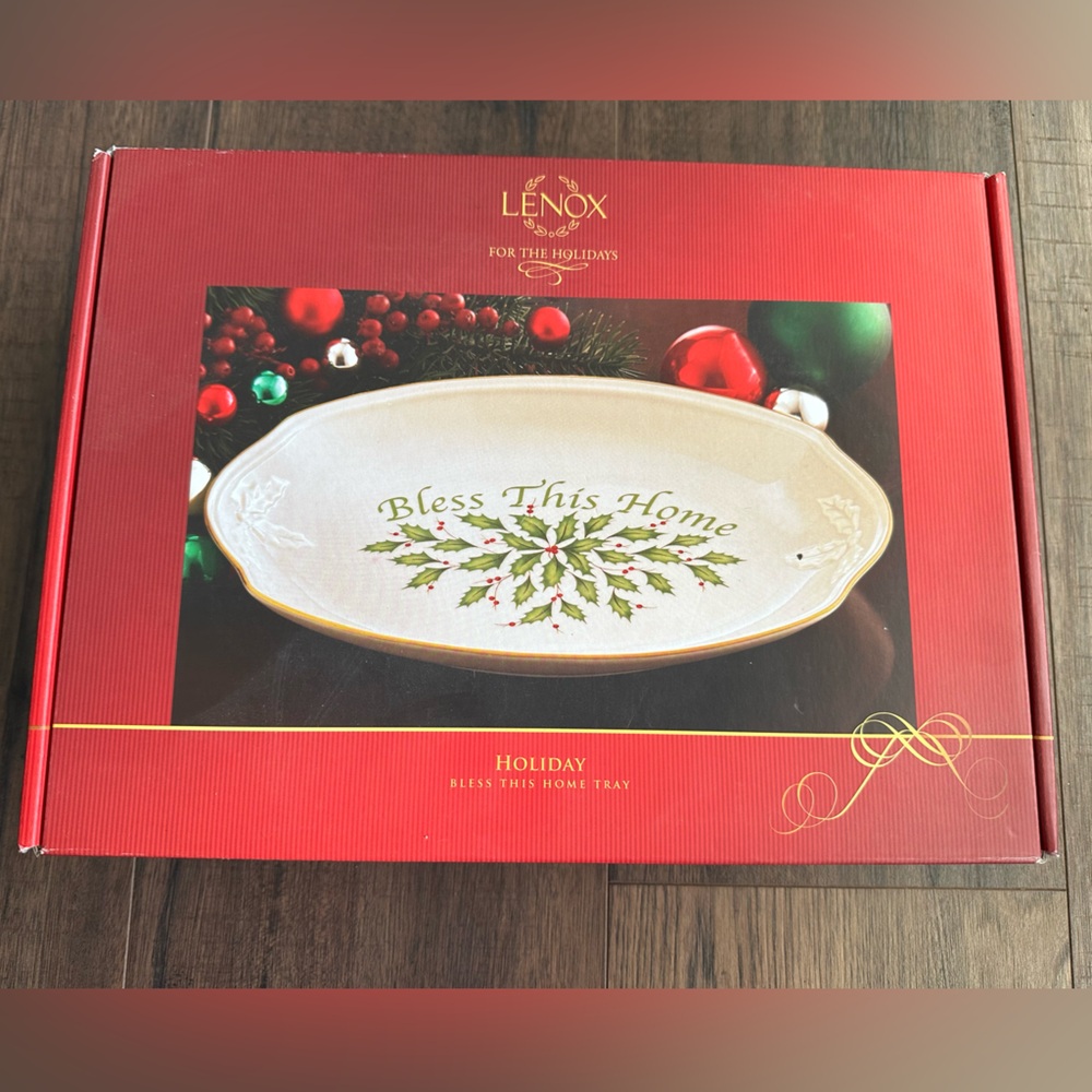 NIB Lenox Holiday Holly Bless This Home Oval Tray
